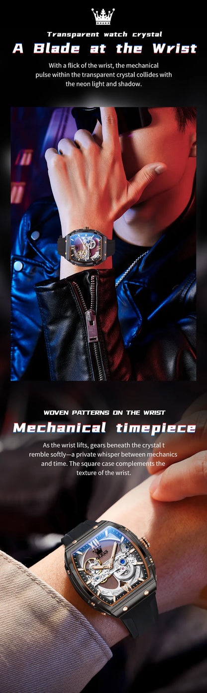 OLEVS 6779 Men's Watch Skeleton Mechanical Watch Fashion Business Sport Waterproof Luminous Silicone Strap Watches For Men