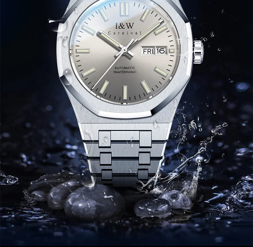 Montre mécanique pour homme CARNIVAL – Montre-bracelet automatique de luxe, verre saphir, mouvement MIYOTA, étanche jusqu'à 50 m