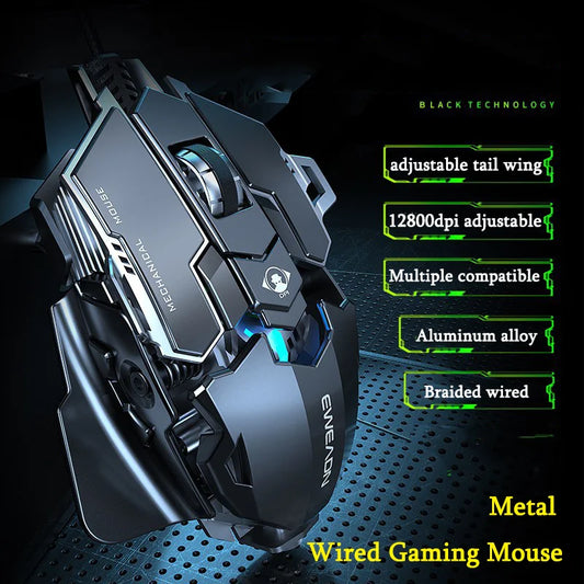 Mechanical Metal Gaming Mouse Wired Ergonomic RGB Gaming Mouse, 12800 DPI Optical USB Gaming Mouse with 7 Programmable Buttons for PC & Laptop