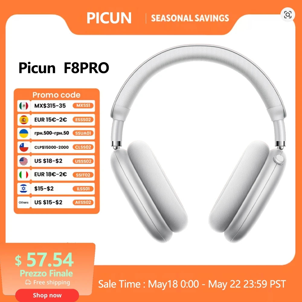 Picun F8 Pro ANC Kabellose Kopfhörer mit Head Tracking, 3D Spatial Audio, -52dB ANC, HIFI Bluetooth-Headset, ENC HD-Mikrofon, niedriger Latenz und App