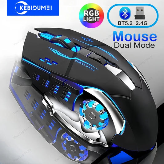 KEBIDUMEI dvonačinska miška Bluetooth 5.2, brezžična miška 2.4G, RGB gaming miška, polnilna tiha miška 3600 DPI, miška za prenosnik