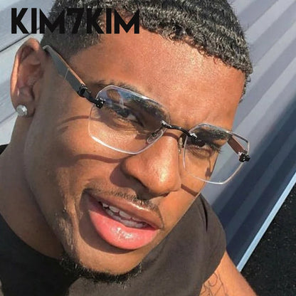 Square Rimless Photochromic Sunglasses Men Vintage Sun Glasses 2026 Luxury Designer Shades Male Cut Lenses Frameless Eyewear