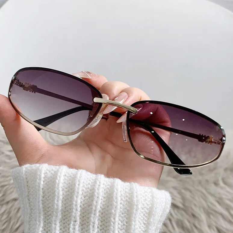 Gradient Oval Frameless Women's Sunglasses High Quality Luxury Brand Y2k Rimless Glasses Women High-end Punk Popular Shades UV