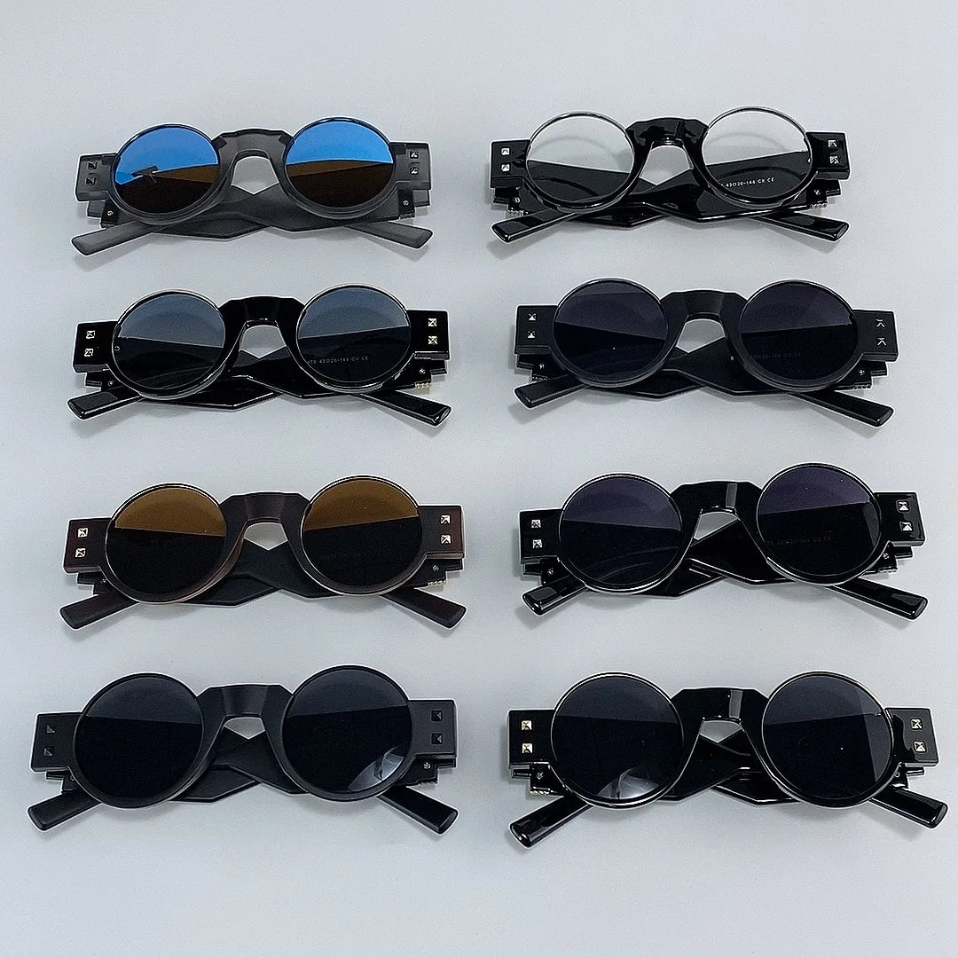 Y2K Punk Gothic Round Sunglasses Men 2026 Luxury Brand Steampunk Wide Temple Thick Frame Sun Glasses For Male Retro Cool Shades