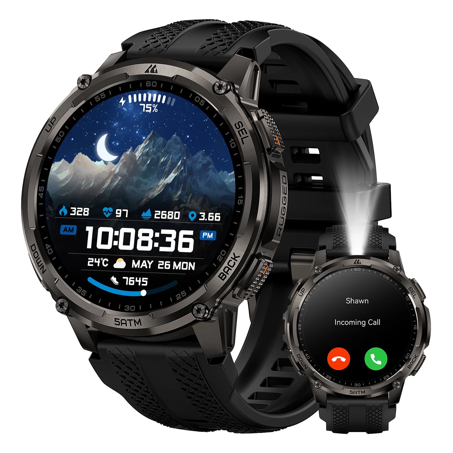 KOSPET TANK T4C Men's Outdoor Watch Rugged GPS  50M Waterproof Military Spec with Integrated Flashlight and Activity Tracking
