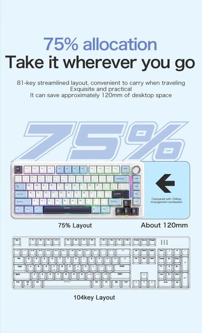 F75 Mechanical Keyboard FREEWOLF * AULA F75 Bluetooth Three-mode Keyboard,Dedicated for Gaming and Office Use