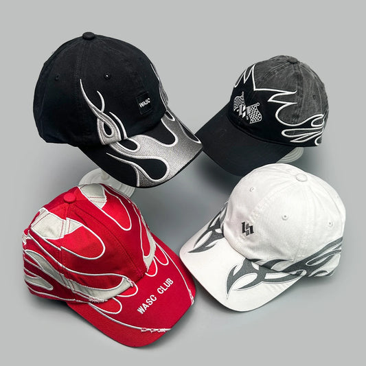 Niche Hip Hop Letter Flame Flag Baseball Hats New Unisex Sunshade Personal Versatile Color Block Fashion Retro ins Peaked Caps