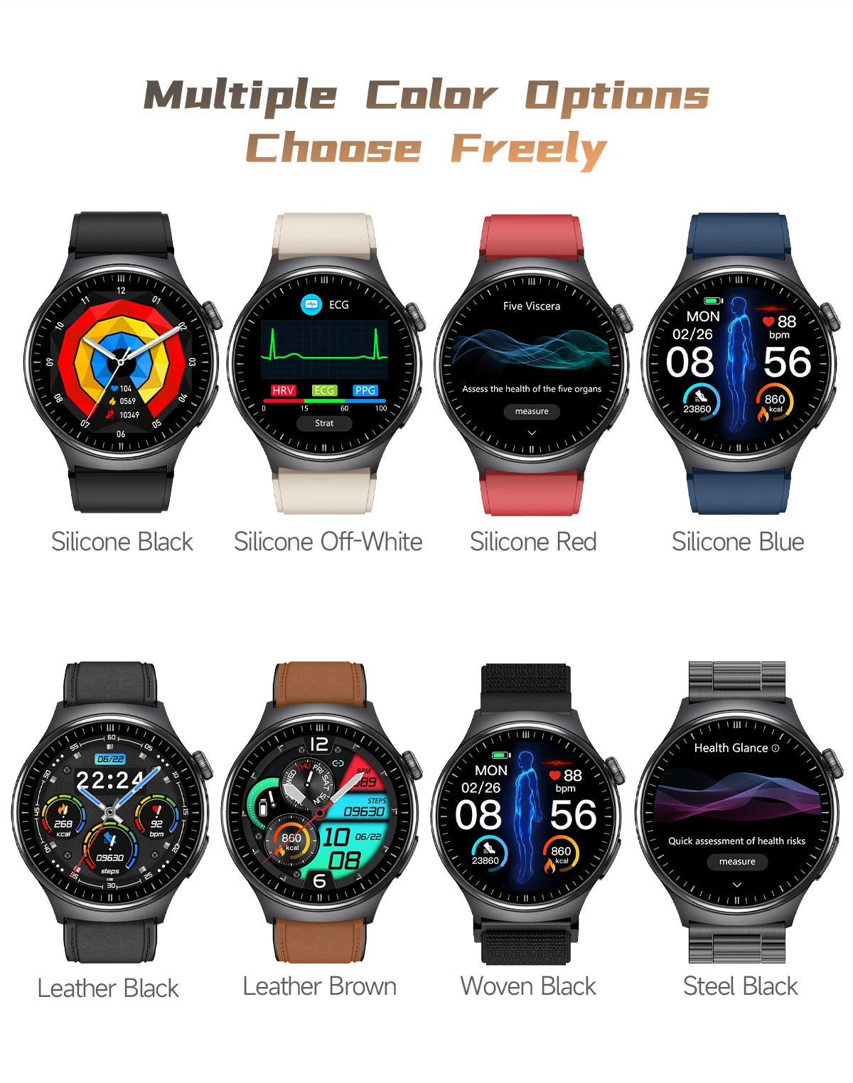 2026New AI-Diagnosis Care Smartwatch ECG+PPG Accurate Uric Acid Blood Pressure Body Fat Five organ Fitness Waterproof Smartwatch
