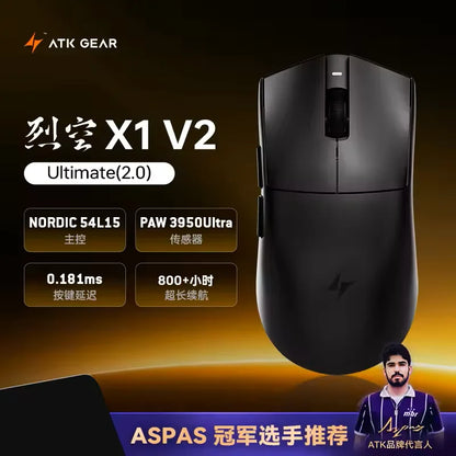 Brezžična miška ATK Blazing Sky X1 V2 Ultimate Dual Mode, lahka, PAW3950, Ultra Dual 8K HZ, nizka zakasnitev, prilagojena ergonomska zasnova