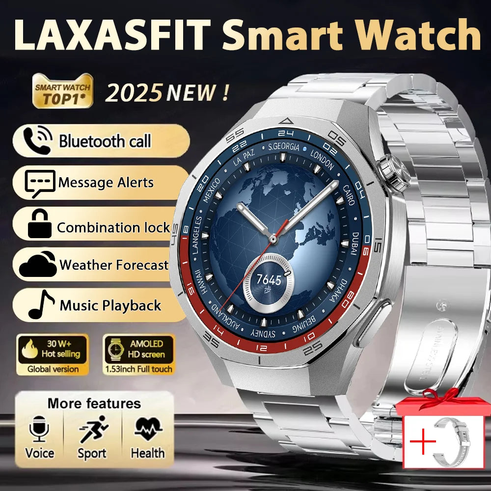 LAXASFIT 2026 New Smart Watch Men's 1.52 HD Screen Bluetooth Talk Heart Rate Monitor Men Women NFC Outdoor Sports Smart Watch
