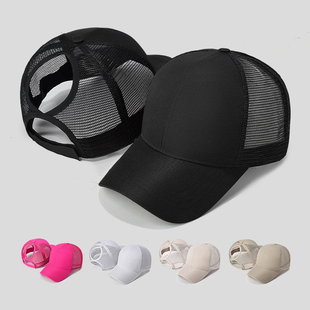 New Mesh Baseball Caps High Ponytail Snapback Cap Hollow Back UV Protection Sun Hat Casual Messy Hair Bun Ponytail Baseball Caps