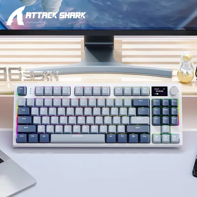ATTACK SHARK K86 Mechanical Keyboard with Metal Knob,TFT Smart Color Screen,87-key Layout,RGB Lighting,and Three-mode Connection
