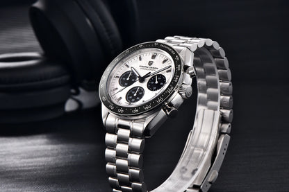 Vyriškas laikrodis „PAGANI DESIGN“ „New Moon“ – prabangus kvarcinis laikrodis su chronografu, safyro stiklu su antirefleksine danga, keraminiu rėmeliu ir šviečiančiomis rodyklėmis