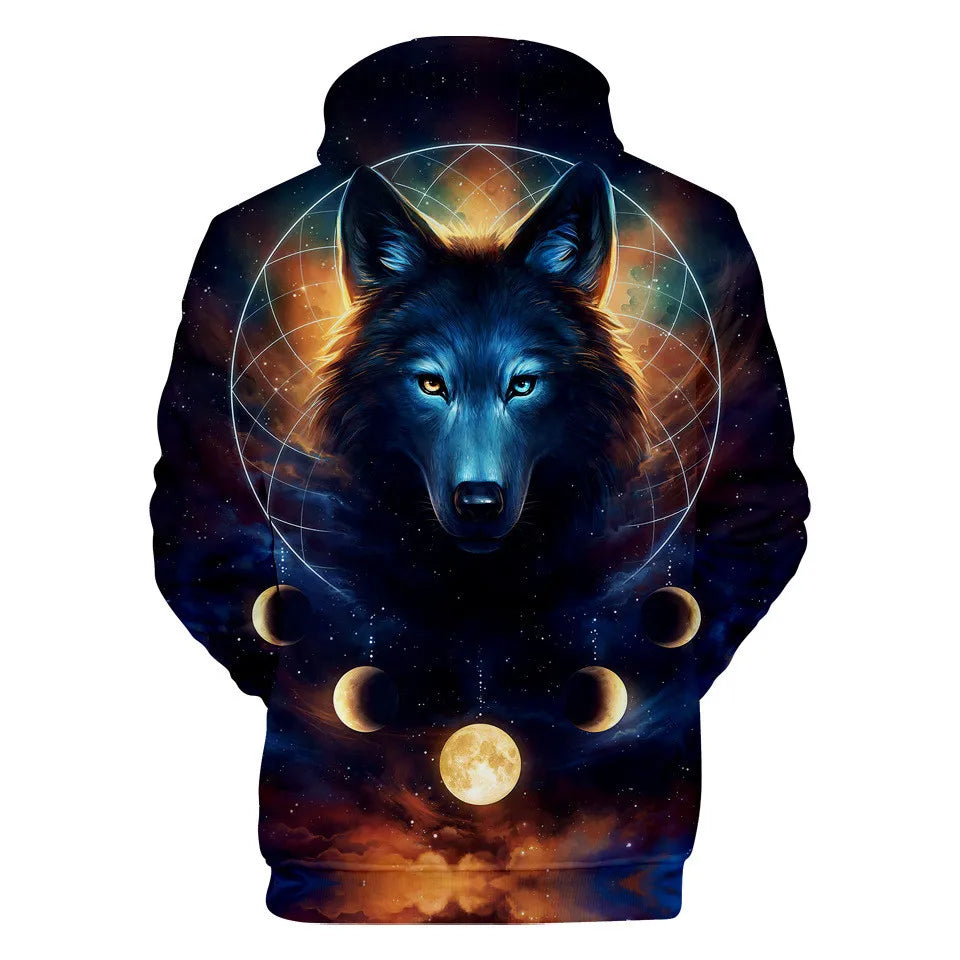 Cool Space Galaxy Wolf Hoodie Hoodies Men Bright Wolf Fashion Handsome Wolf Hoddies Spring Autumn Pullovers Sweatshirts Sweat