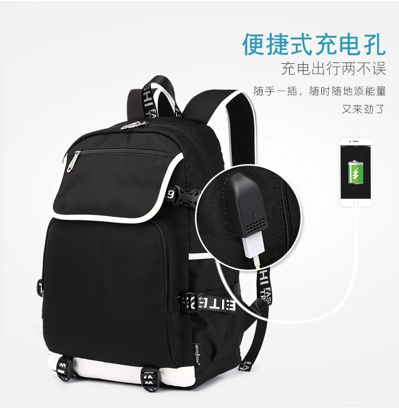 Fortnites Rucksack mit großem Fassungsvermögen, lässige Umhängetasche mit USB-Anschluss, Unisex-Anime-Schultasche für Schüler, neues stilvolles Schreibwaren-Geschenk