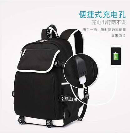 Fortnites Rucksack mit großem Fassungsvermögen, lässige Umhängetasche mit USB-Anschluss, Unisex-Anime-Schultasche für Schüler, neues stilvolles Schreibwaren-Geschenk