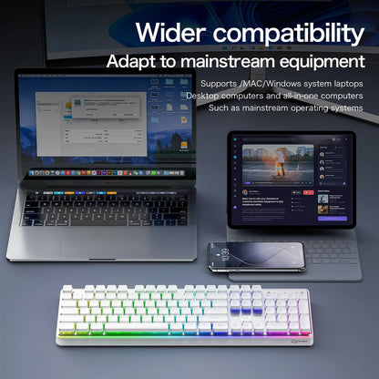 Freewolf M104 Tri-Mode Wireless Keyboard RGB 104 Keys Ultra Slim Quiet Membrane 4000mAh Large Battery for Office&Home