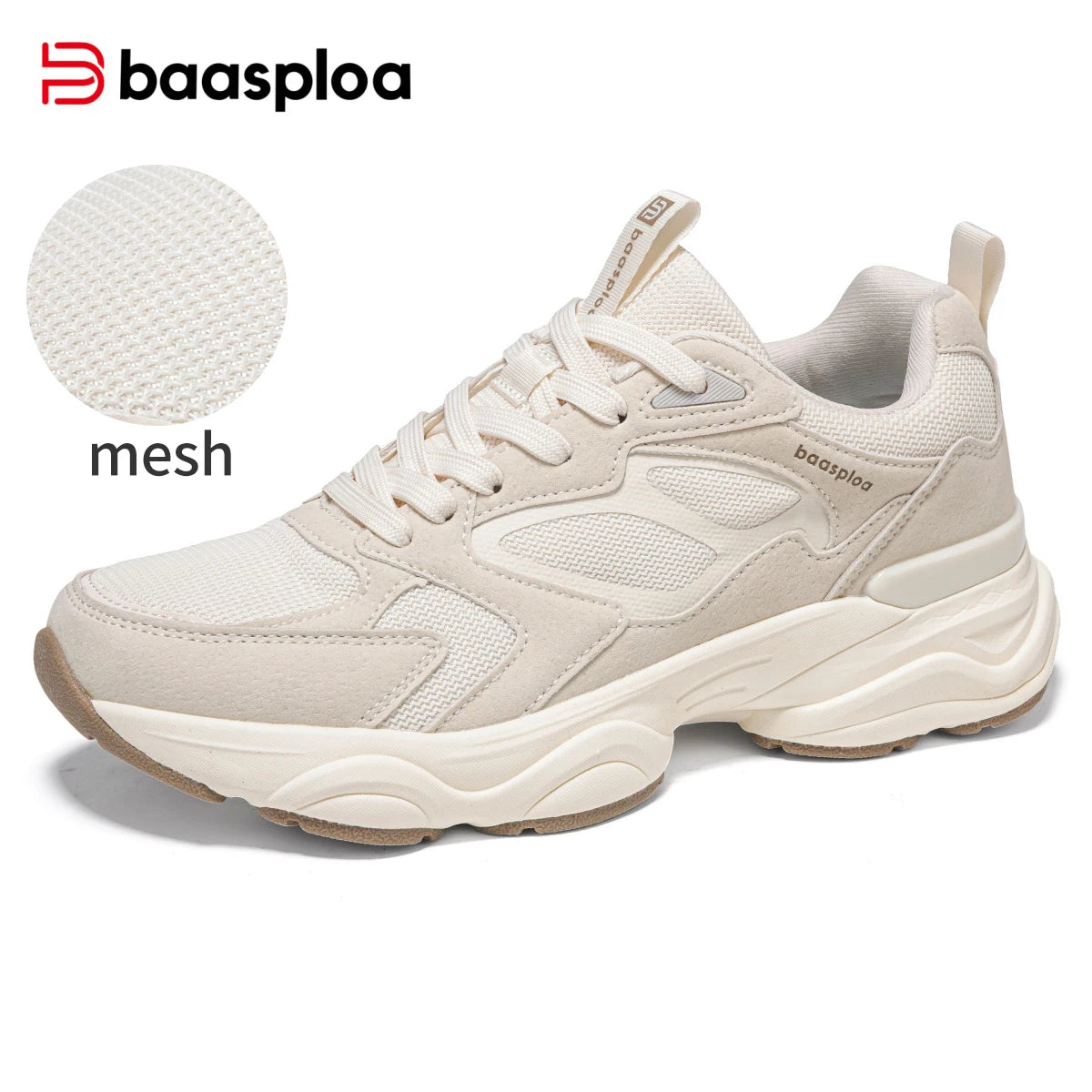Baasploa Women Walking Shoes Lightweight Mesh Breathable Sport Shoes Comfort Soft Female Leather Height Increase Casual Sneakers