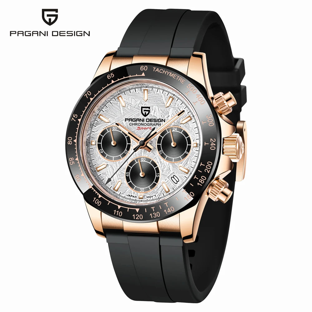 PAGANI DESIGN 1664 Luxury Automatic Mechanical Men's Watch VK63 movement AR Sapphire Crystal Rubber 100m Waterproof Men's Watch