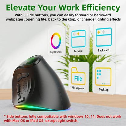 JOMAA RGB Rechargeable Wireless Ergonomic Mouse, 5 Side Buttons, Bluetooth & 2.4G Wireless Mice for PC Computer Notebook Laptop