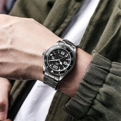 Montres de luxe pour hommes en acier inoxydable – Montre à quartz avec affichage de la date, style professionnel et sportif, tendance