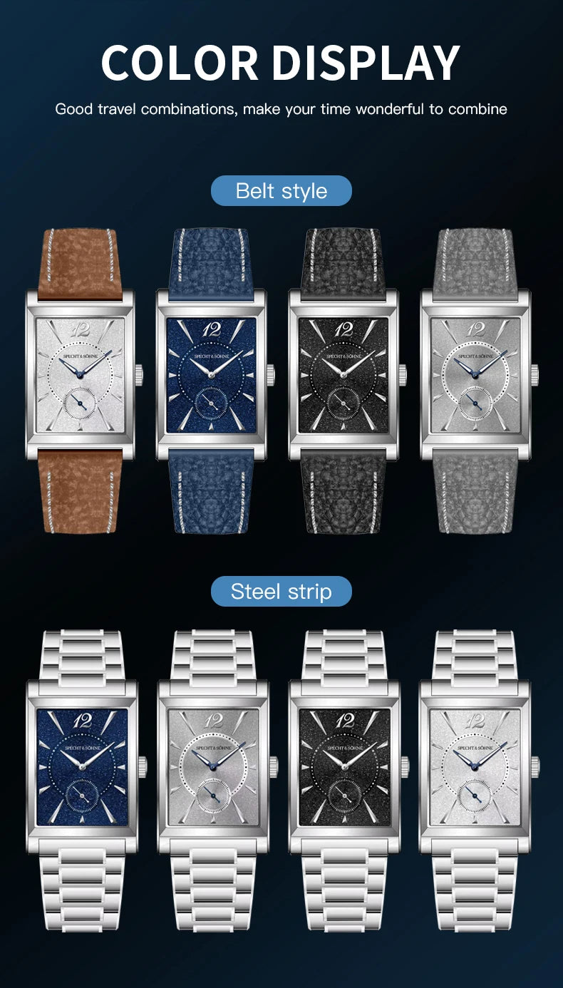 2025 New Fashion Specht & Söhne Square Watch Men's Watches Ultrathin Japan Movt Casual Men Watch Black Color Reloj Hombre 26MM