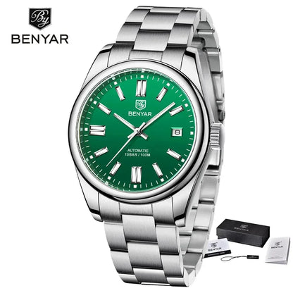 BENYAR 39mm Automatic Mechanical Watch Seagull Movt Men Stainless Steel 100M Waterproof Clock BWG-9 Luminous Reloj Hombre
