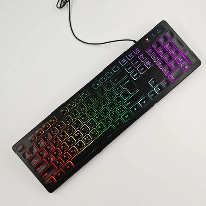 Computer-Gaming-Tastatur mit RGB-Hintergrundbeleuchtung, leise kabelgebundene USB-Tastatur für Büro und Zuhause – Russisch, Französisch, Spanisch, Deutsch, Arabisch, Englisch