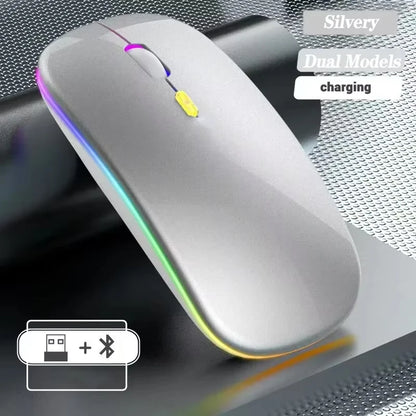 Trådløs genopladelig mus med dobbelt tilstand, Bluetooth-kompatibel 2.4G USB-computermus til laptop, iPad, tablet og notebook – gamingmus