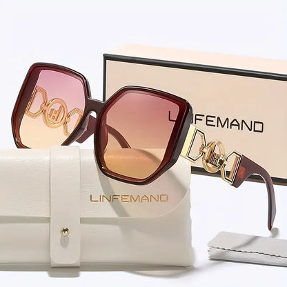 LINFEMAND Large Square Decorative Fashion Sunglasses  UV400 Women's Design Summer Trendy Dressing Holiday Gifts