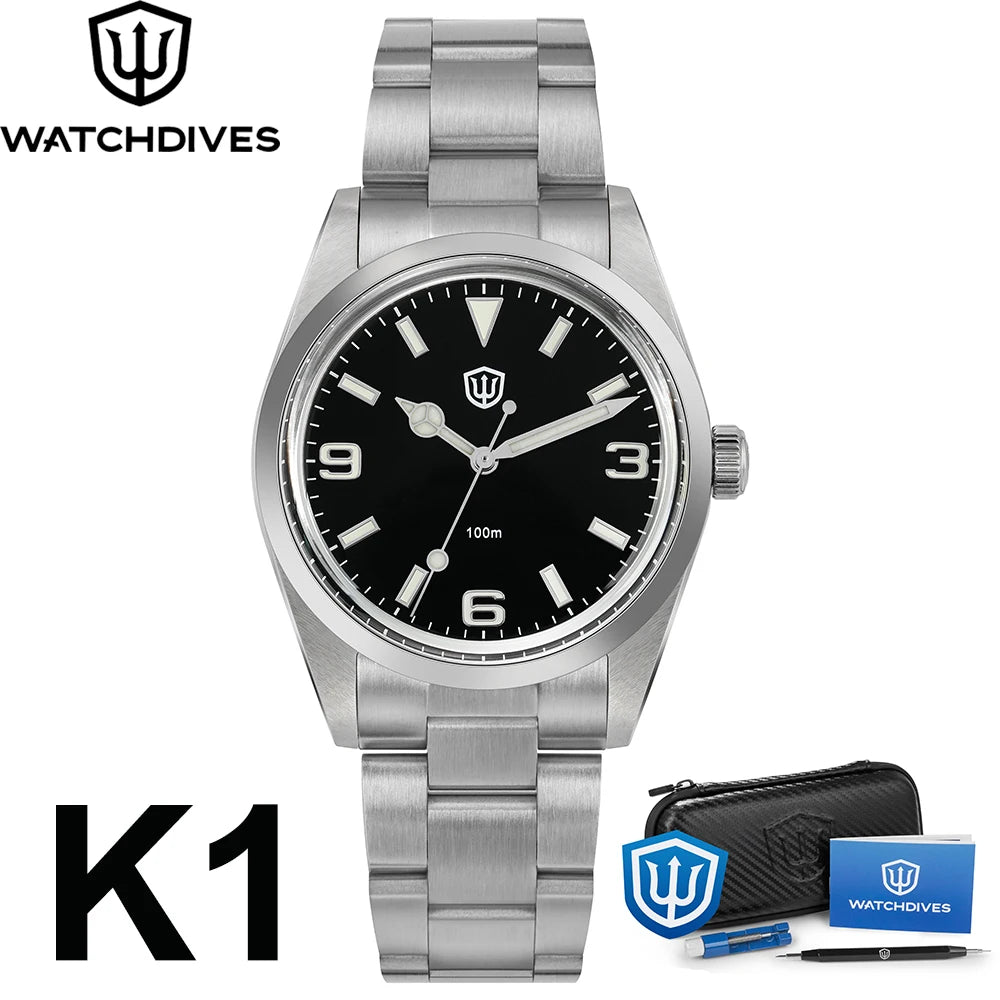 Watchdives WD1016 V3 Watch 37mm VH31 Sweep Quartz Movemet Stainless Steel Watch Waterproof Luminous Sapphire Men Wristwatch