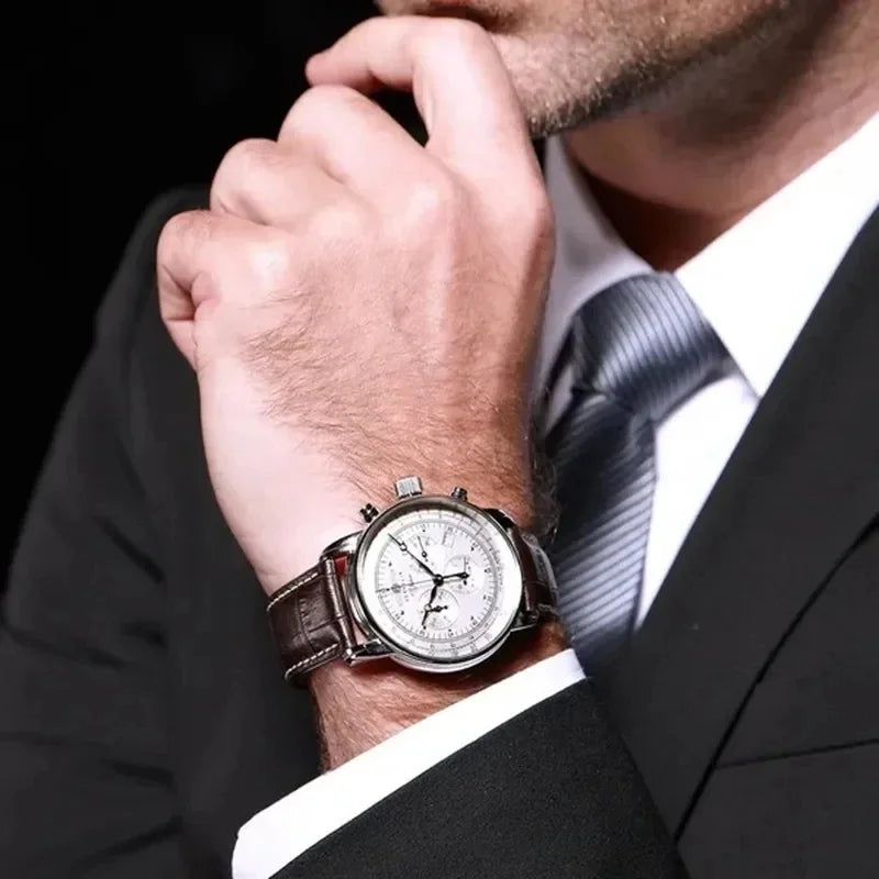 Zeppelin Airship Automatic Date Mens Leather Band Fashion Luxury  Business Casual Men Watches Gift Men's Waterproof Watch