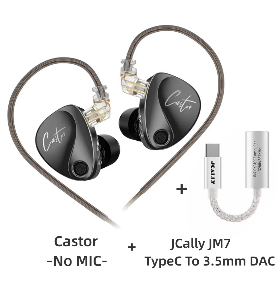 KZ Castor Wired Earbuds HiFi Bass Earphones with Dual Dynamic Drivers, Tunable Balanced Armature In-Ear Headphones, High Resolution Audio Earbuds