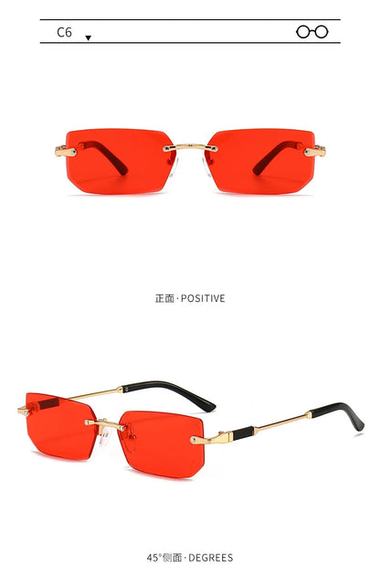 Fashion Rimless Rectangle Sunglasses Popular Women Men Shades Small Square Sun Glasses For Female Male Summer Traveling