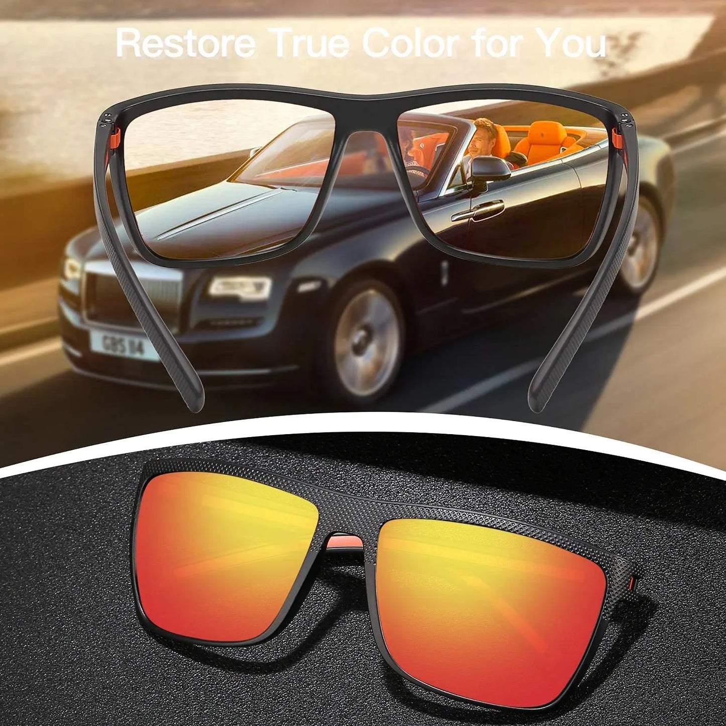 ZENOTTIC Polarized Sunglasses for Men Shades Lightweight TR90 Frame UV400 Protection Square Outdoor Trave Driving Sun Glasses