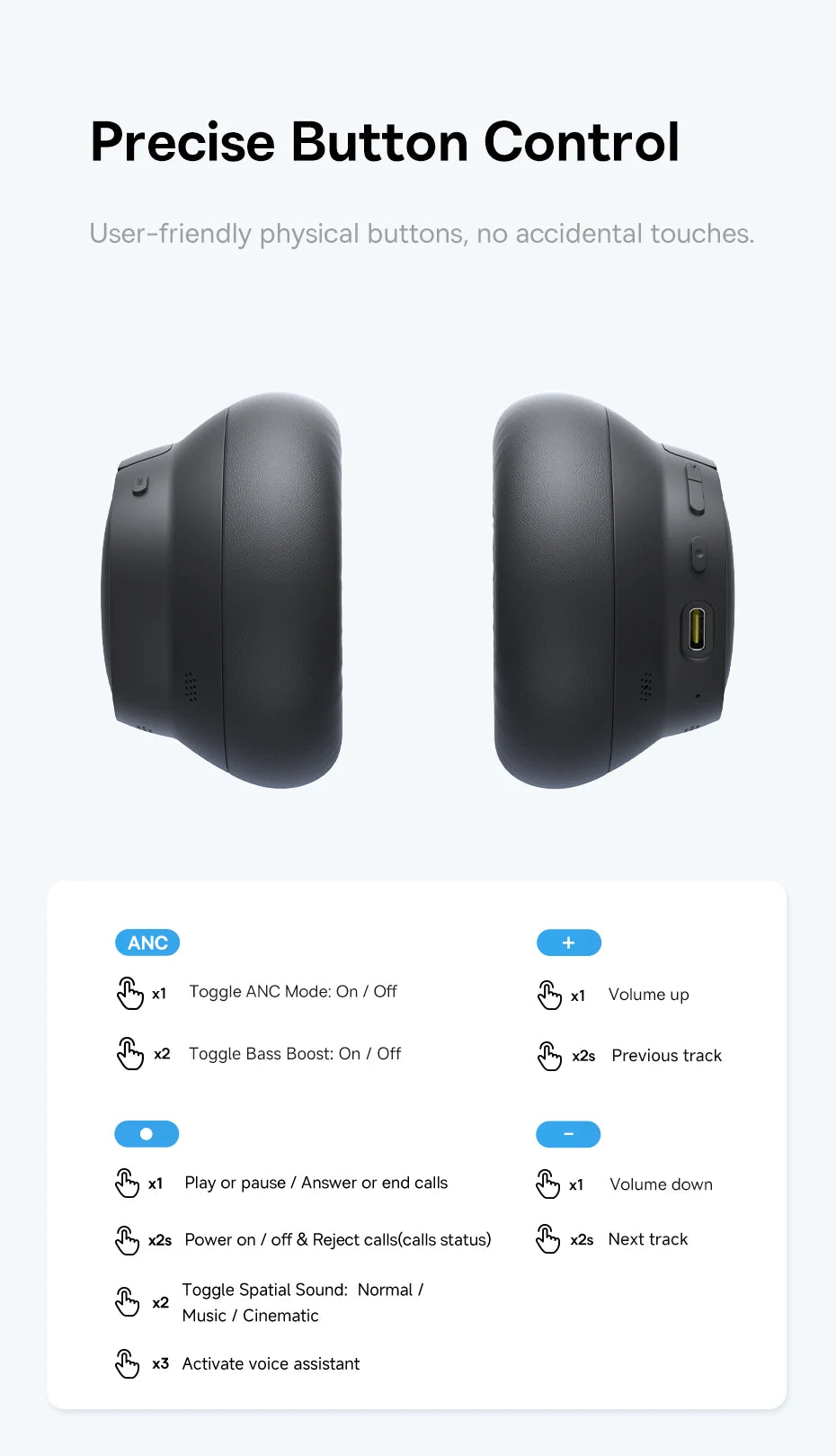 Baseus Bass EH10 NC Noise Cancelling Wireless Headphones Bluetooth 6.0 Over Ear Headset with 45dB ANC, 80H Battery, Hi-Res Audio & AI Calls