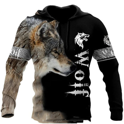 European and American Hot-Sale 3D Printed Wolf Hoodie Fashion Long-Sleeved Cool Pullover Personality Animal Sweatshirt