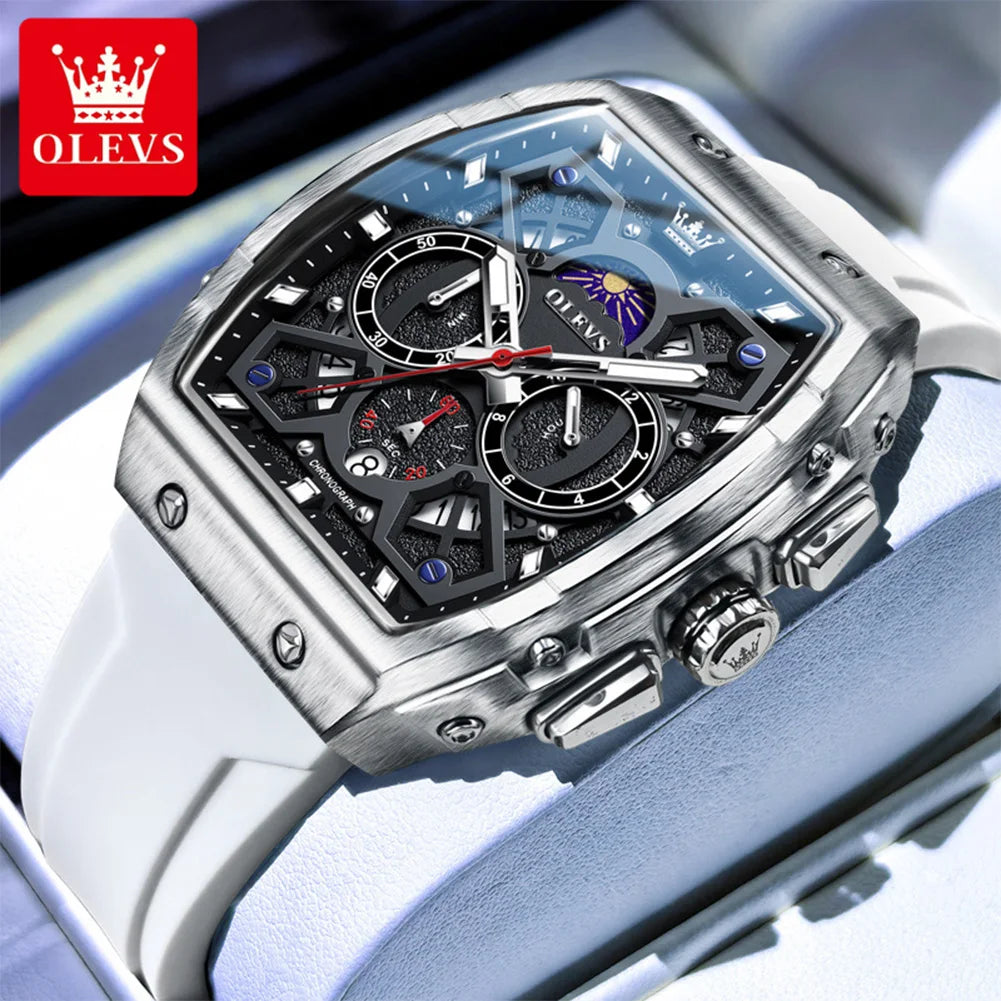 OLEVS 2942 Mens Watch Quartz Watch Multifunctional Chronograph Watches For Men 30M Waterproof Luminous Moon Phase Box Original