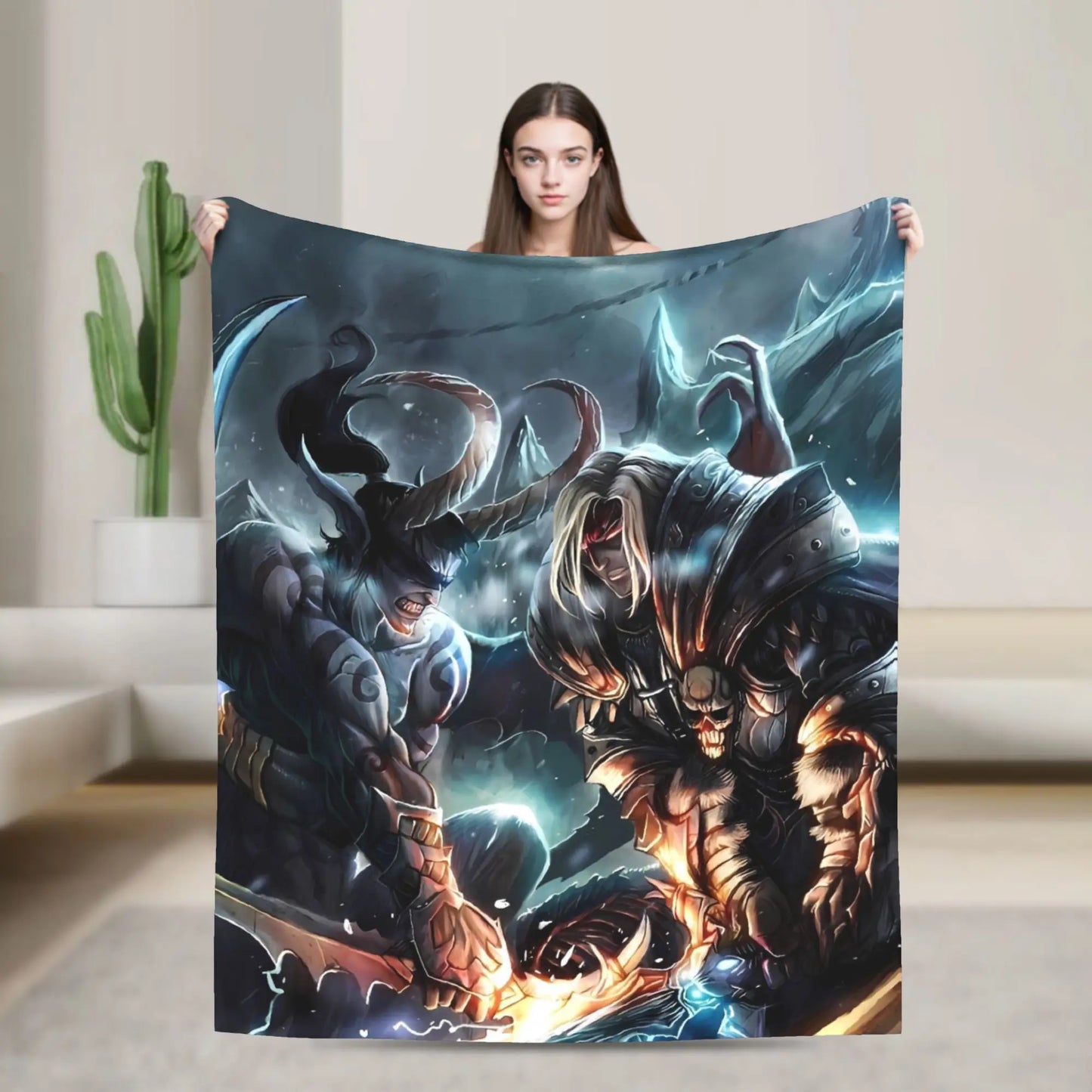 WOW World of Warcraft Arthas Retro Game Flannel Blanket  Super Warm Throw Blanket for Bedroom Camping Bedspread Sofa Bed Cover