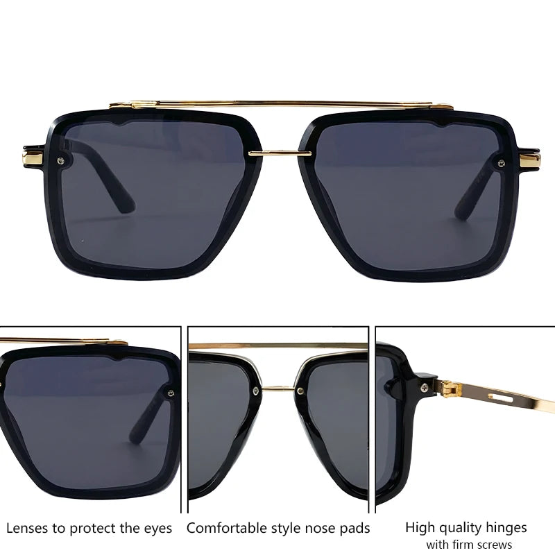 Steampunk Square Double Bridge Sunglasses Men Big 2026 Luxury Brand Designer Retro Punk Driving Sun Glasses Metal Frame Eyewear