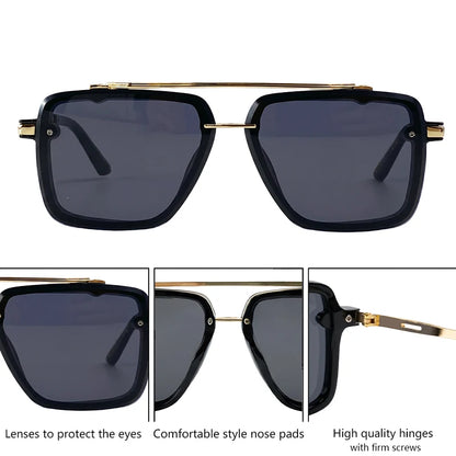 Steampunk Square Double Bridge Sunglasses Men Big 2026 Luxury Brand Designer Retro Punk Driving Sun Glasses Metal Frame Eyewear