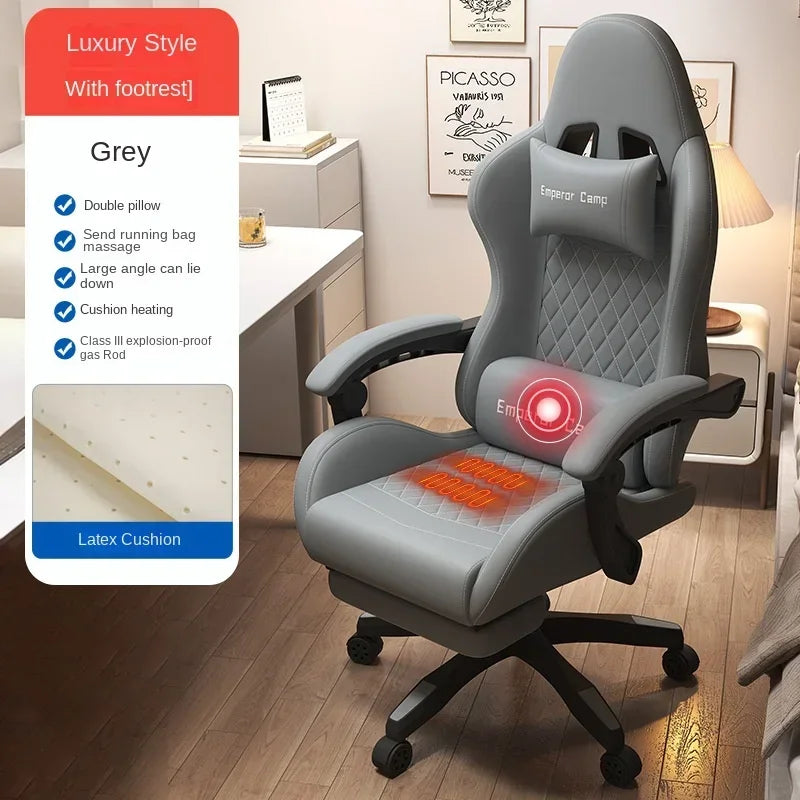 Hestora PU-Leder-Gaming-Stuhl für große und kräftige Personen, ergonomischer Computerstuhl mit hoher Rückenlehne, Fußstütze, Massagefunktion und Lordosenstütze für Erwachsene