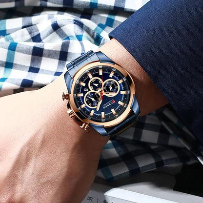 CURREN Chronographenuhr für Herren, großes Zifferblatt (48 mm), Edelstahlarmband, drei Hilfszifferblätter, Quarz-Sportarmbanduhr, luxuriöser Stil