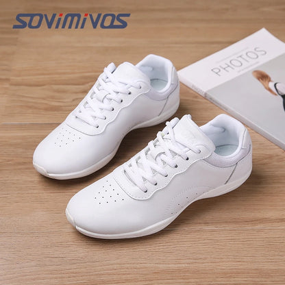 Women Dance Shoes Lightweight Flat Athletic Shoes Competitive Aerobic Gymnastics Shoes Fitness Sports Shoes White Dance Sneakers