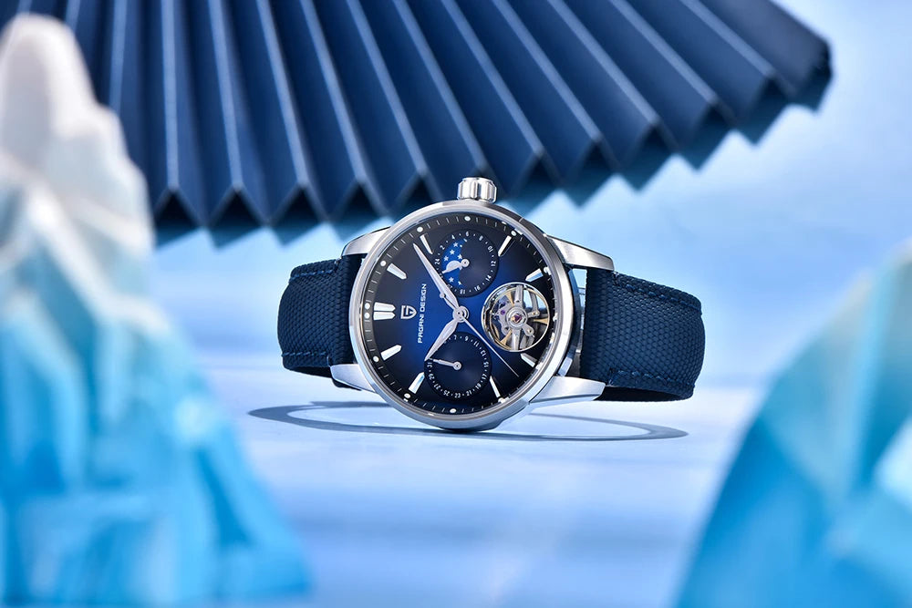 PAGANI DESIGN – Mechanische Luxusuhr für Herren, 41 mm, Saphirglas, Lederarmband, wasserdicht, Pilotenstil, mit Tourbillon und Mondphase