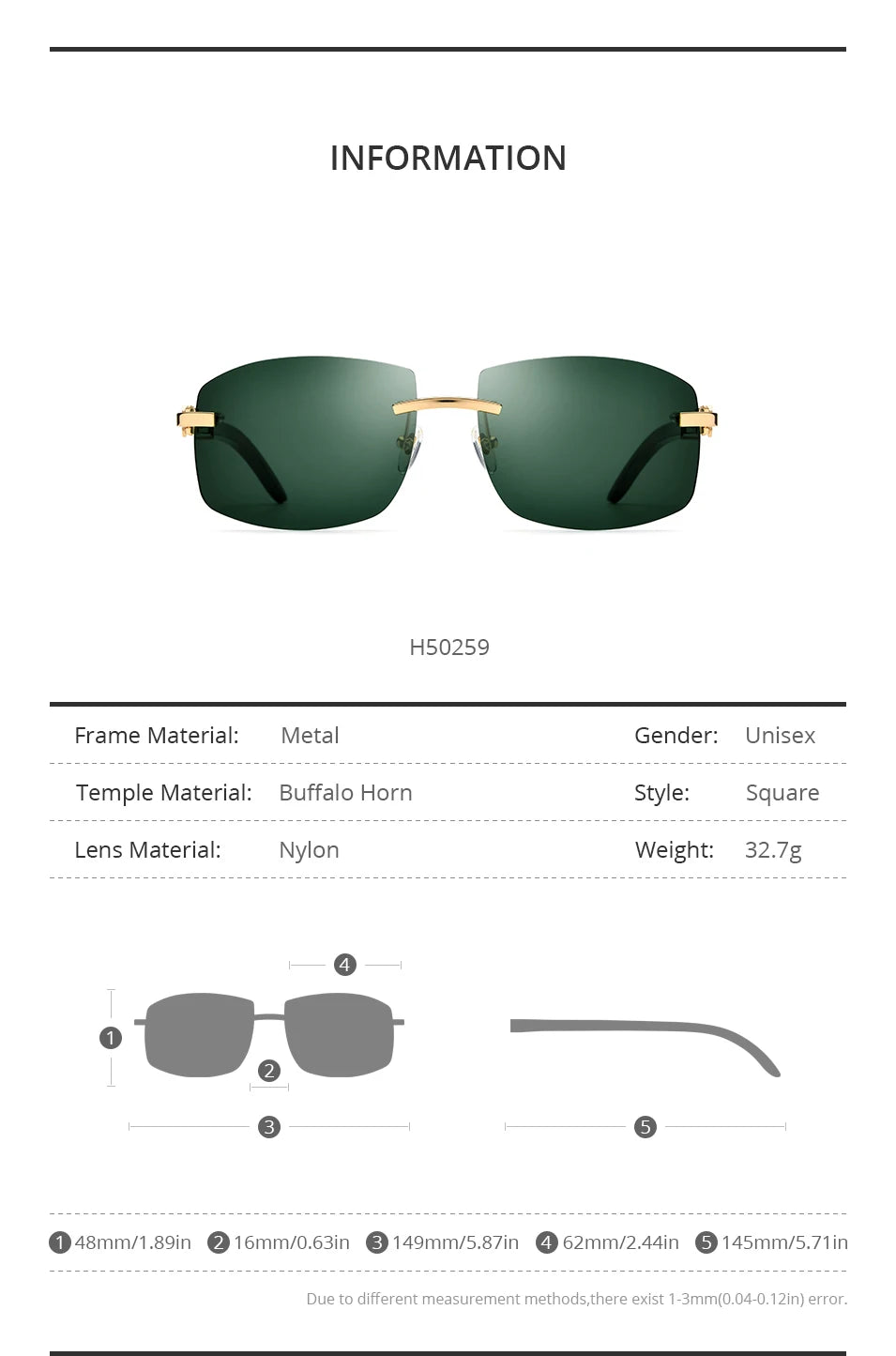 HEPIDEM Buffalo Horn Glasses Men Famous Brand Design Rimless Sunglasses Women Luxury Eyewear Horn-Rim Frameless Buffs Eyeglasses