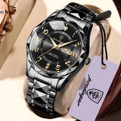 Reloj de hombre POEDAGAR Fashion Luxury, resistente al agua, luminiscente, de cuarzo, con correa de acero inoxidable, fecha y día de la semana, estilo informal.