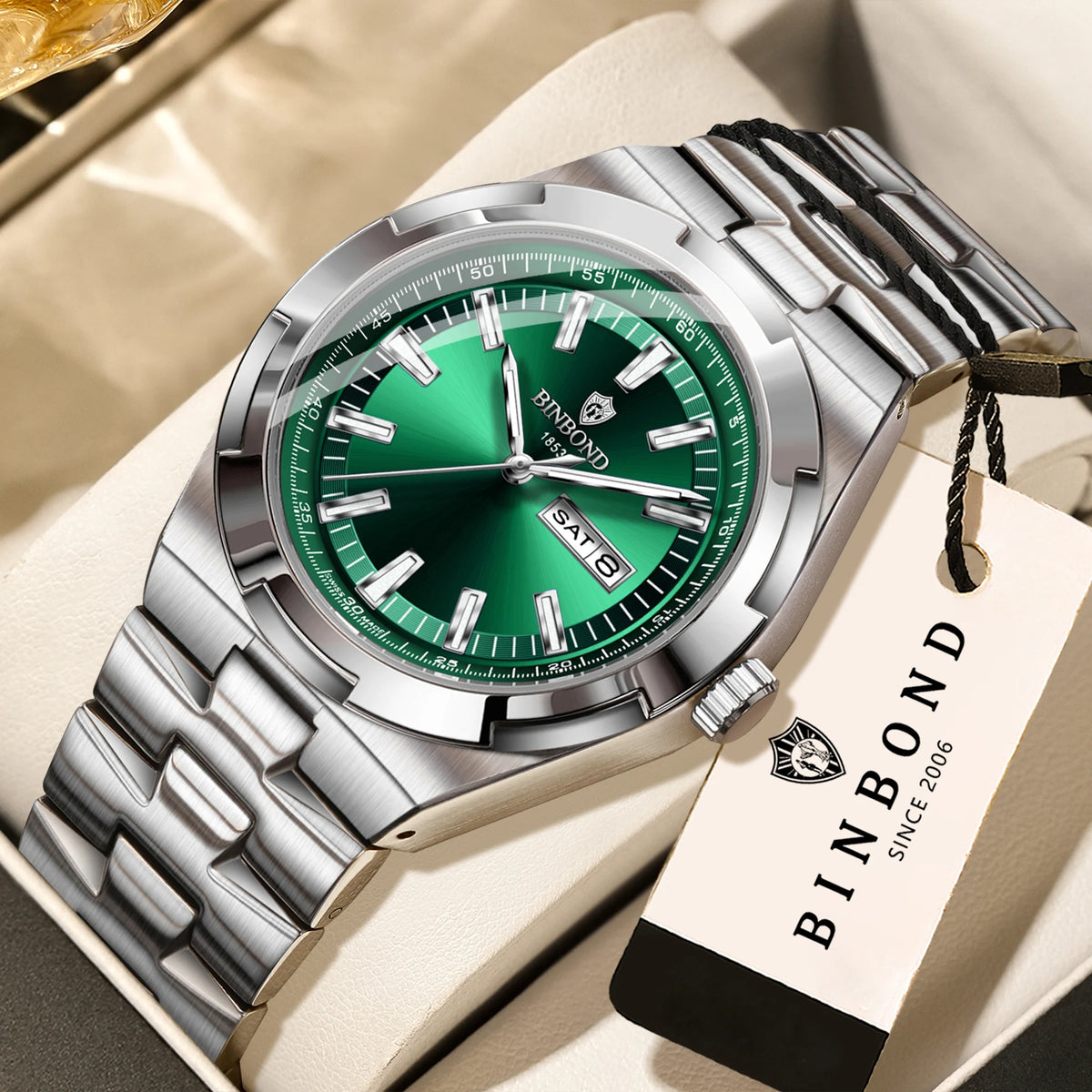 Orologi al quarzo BINBOND in acciaio inossidabile da uomo – Orologio di lusso, impermeabile e luminescente – Modello originale da uomo
