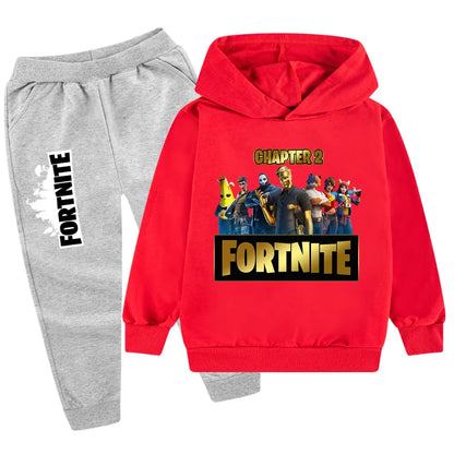 Fortnite Boys' and Girls' Fall/Winter Fashion Pocket Pants Hoodie Set Long-Sleeve Sweatshirt Halloween Costume Gift