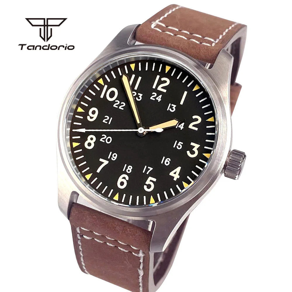 Tandorio Dive 39mm Pilot Men's Stainless Steel Automatic Watch Japan NH35/Miyota 8215/PT5000 AR Sapphire Glass 20BAR Luminous
